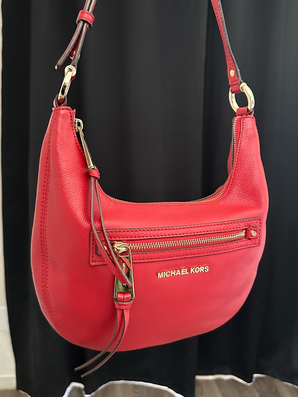 NWOT Red Michael Kors Rhea Pebbled Leather Hobo Bag - Picture 5 of 7